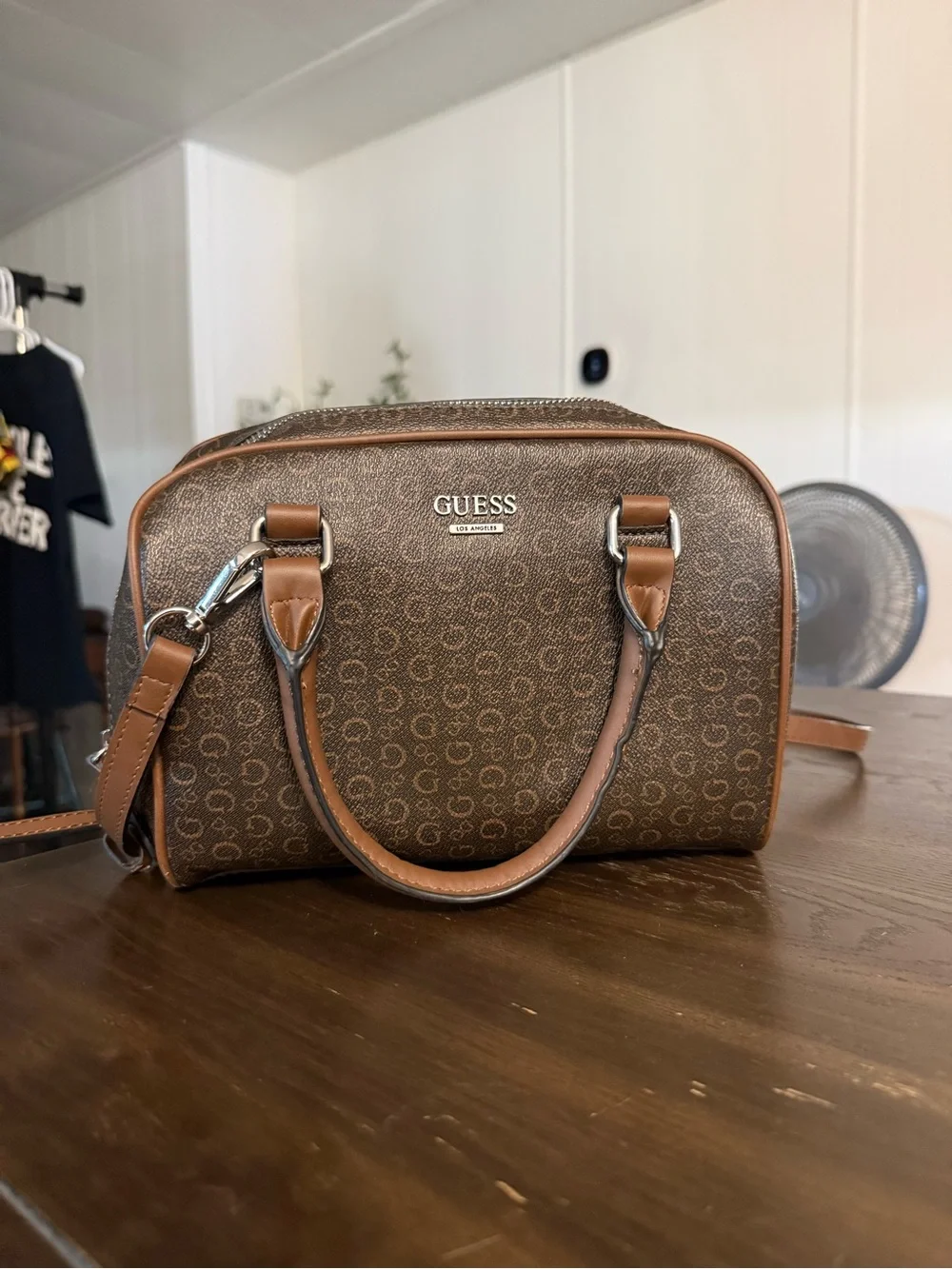 GUESS Marx Monogram Crossbody Satchel Bag – Brown/Tan (SV764608)
